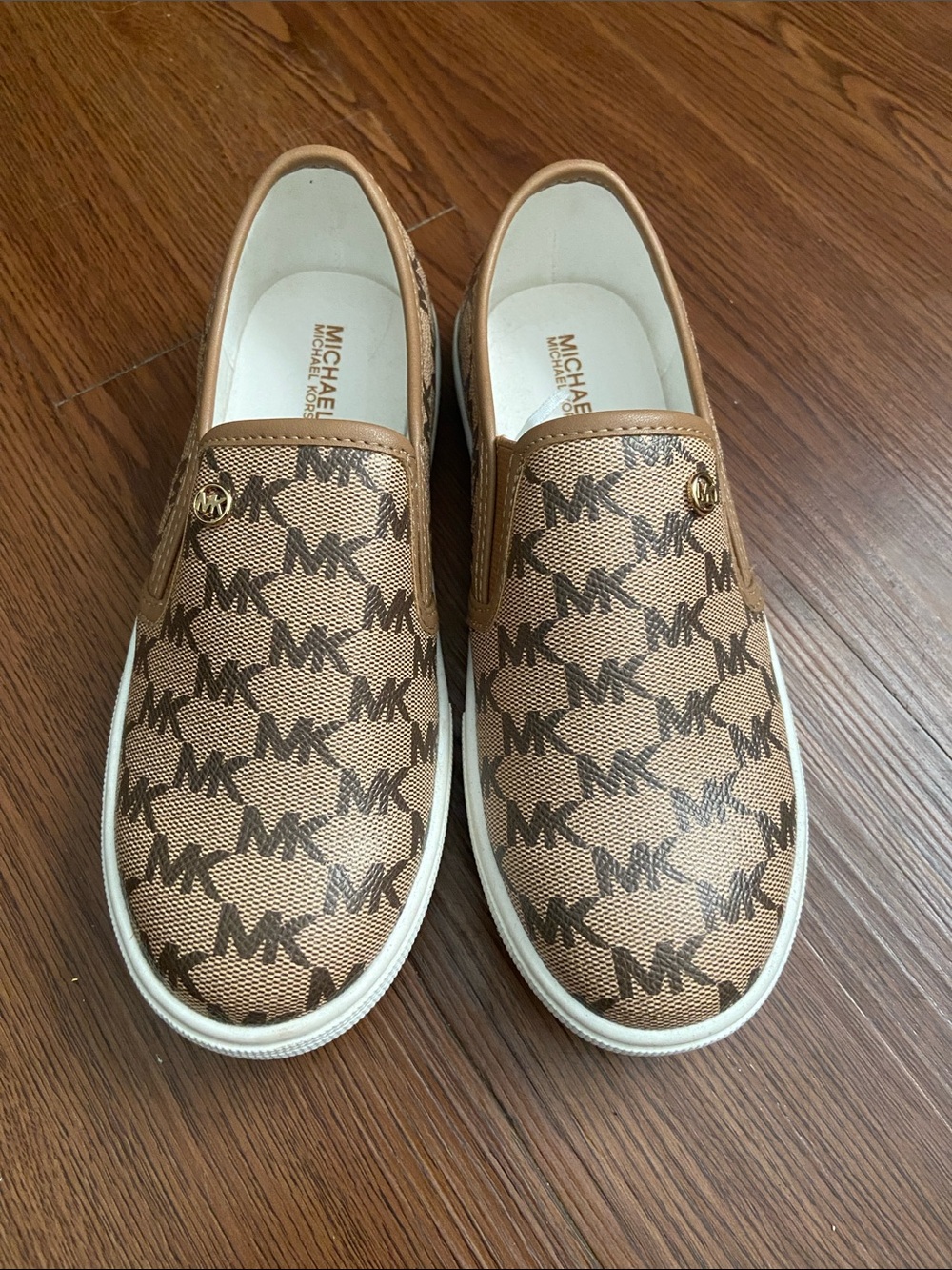 Michael Kors Girls Brown Logo Slip-On Sneakers